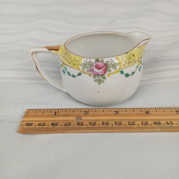 Vintage Noritake Morimura Hand Painted Sugar & Creamer Set Pink Rose Vine Yellow - Picture 10 of 10